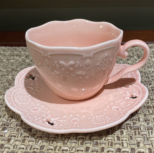Euro Style Cup& Saucer Set Pink China Ceramic Tea Coffee Cup EUC