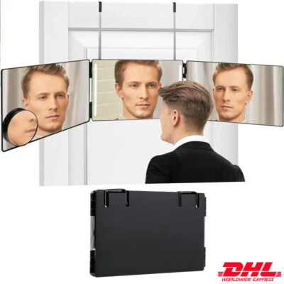 MARKENLOS 360 Grad-Spiegel , verstellbaren Teleskophaken 3-fach Spiegel zum Haareschneiden