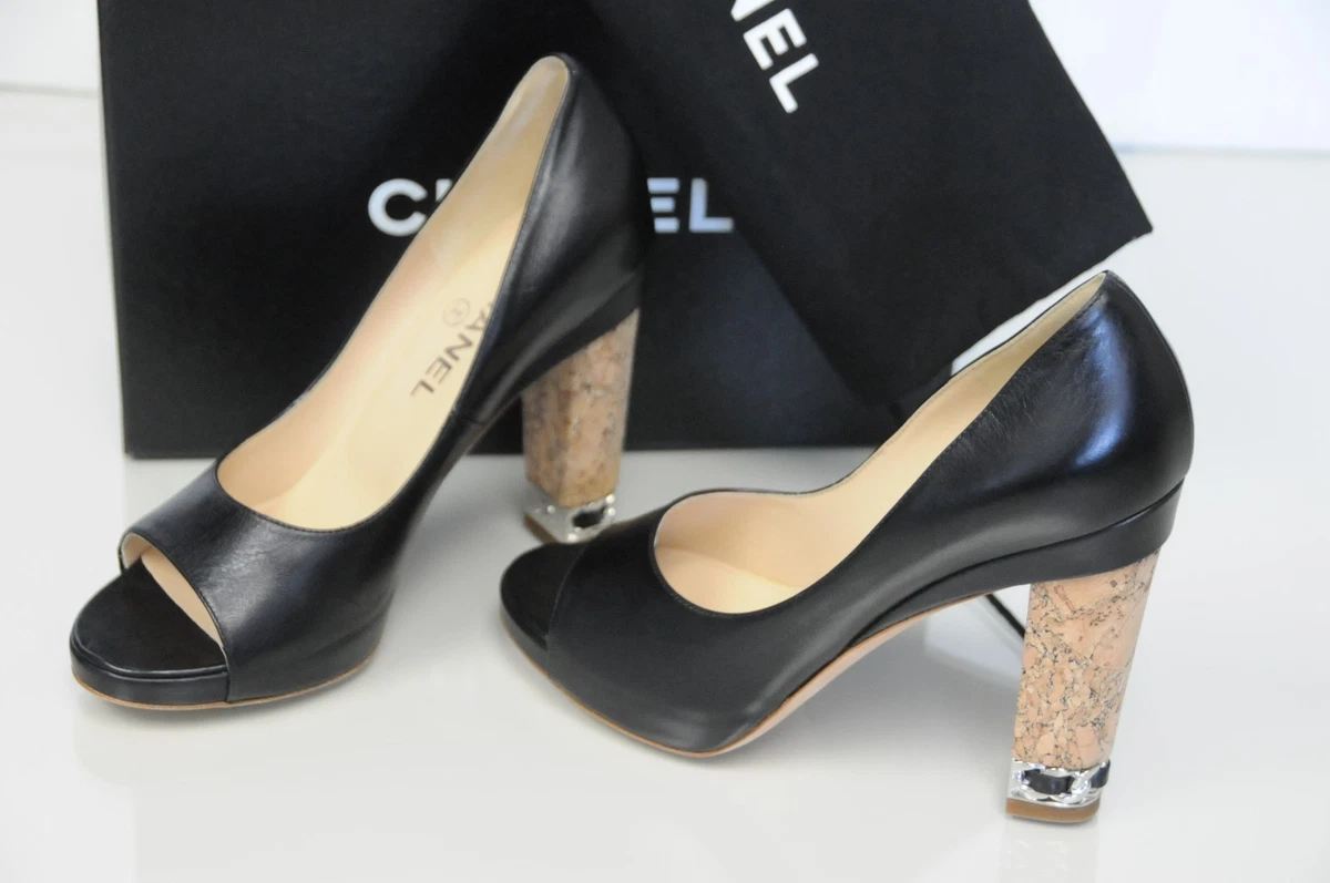 Chanel Black Leather Chain Trim Peep Toe Pumps Size 37 Chanel | The Luxury  Closet