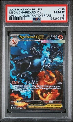2025 POKEMON PFL EN-PHANTASMAL FLAMES #125 MEGA CHARIZARD X EX PSA 8