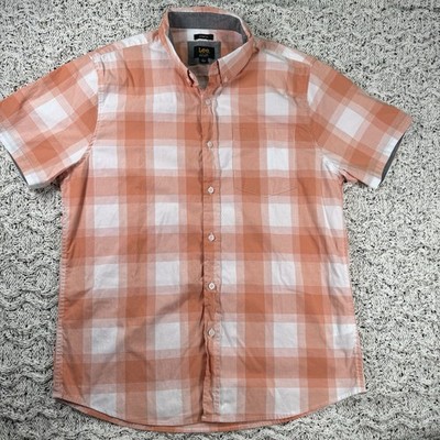 Lee Shirt Mens L OrangePlaid Stretch Regular Fit Button Down Short Sleeve Casual
