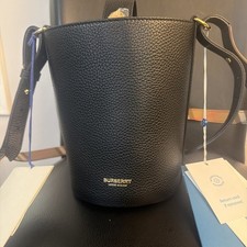 New Burberry Logo Small Leather Bucket Bag Wo...