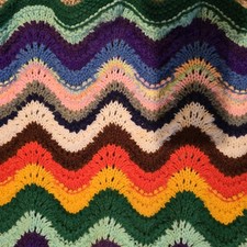 Hand Made Crocheted Afghan Lap Blanket Or Kid Size In Rainbow Ripple Pattern