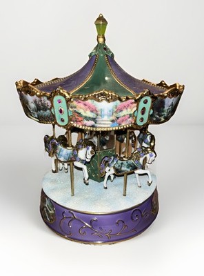 Vintage Thomas Kincaid Victorian Musical Carousel With Gold Plated Accents  