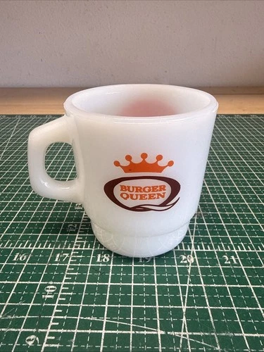 Vintage Burger Queen Anchor Hocking Fire King White Mug Good Morning Made USA