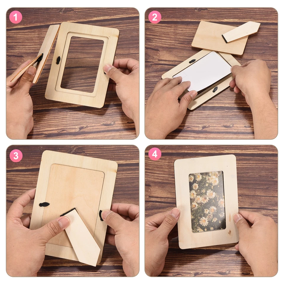 4Pcs DIY Wood Frames, Unfinished Wood Picture Frames for Crafts, 6.5 x 5" - Image 4 of 4
