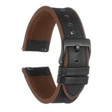 22mm Genuine Leather Watch Band with Silicone Waterproof Lining, Black Brown
