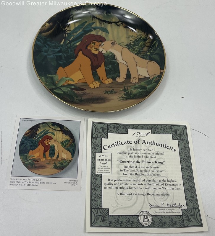 Vintage Disney Lion King Collector Plate "Courting The Future King"W/Bradex COA