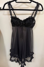 Victoria's Secret Black Sheer Lace Babydoll Slip Lingerie Vintage Bow S Small