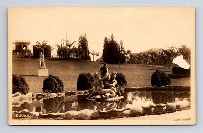 RPPC Statue Fountain in Park Sao Paulo Brazil Brasil Real Photo Postcard