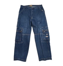 Vintage Y2K Cosmo Blue Baggy Cargo Jeans Size 36x32 Skater Grunger