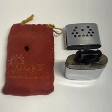 L👀K Vintage JON-E  Hand Warmer Chrome Plated Original Cloth Bag