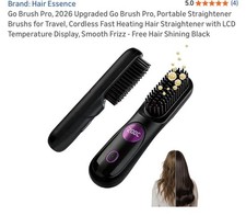 Hair Essence Go Brush Pro Cordless Mini Hair Straightener Comb Ceramic LCD Black
