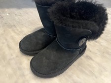 UGG Boots Kids Size 10 Black Suede Fur - Pre owned in good condition
