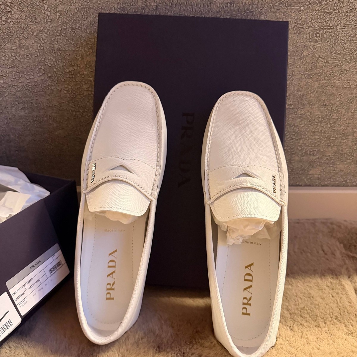 Prada Men Logo Saffiano Driving Moccasins Shoes USA 10 EU 43 UK 9