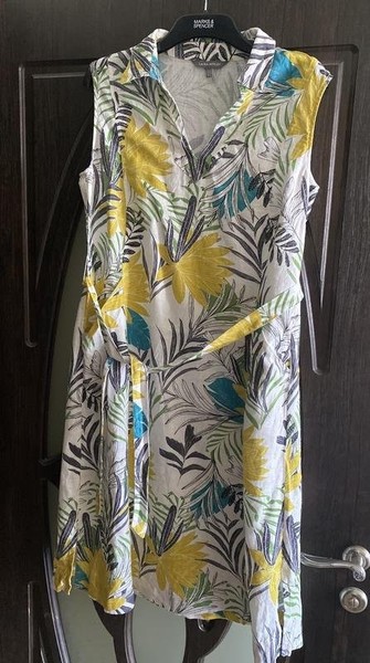 Women Laura Ashley Dress Grey Linen 40 / L / 48 #A2MY