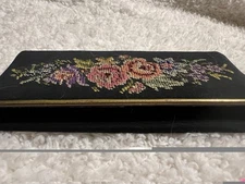 Vintage Western Germany Petit Point Embroidered Case W/mirror & Comb