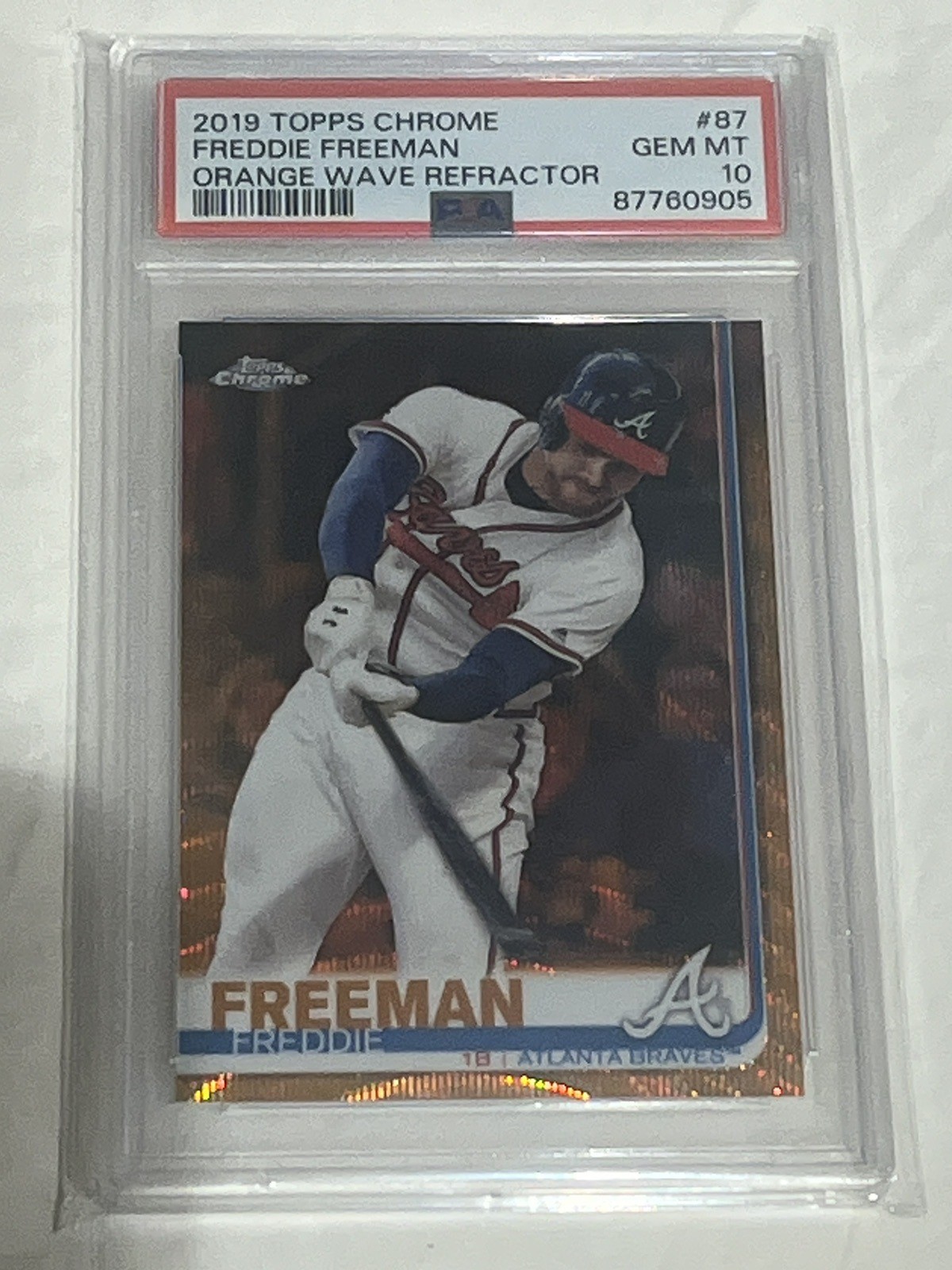2019 Topps Chrome #87 Freddie Freeman Orange Wave Refractor 17/25