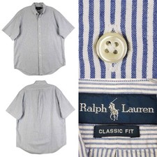 Polo Ralph Lauren Shirt Mens Size Large Blue Striped Seersucker SS Button Down