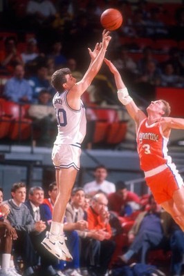 Andrew Gaze Seton Hall Pirates takes a jumps shot over Matt Roe Sy- Old Photo