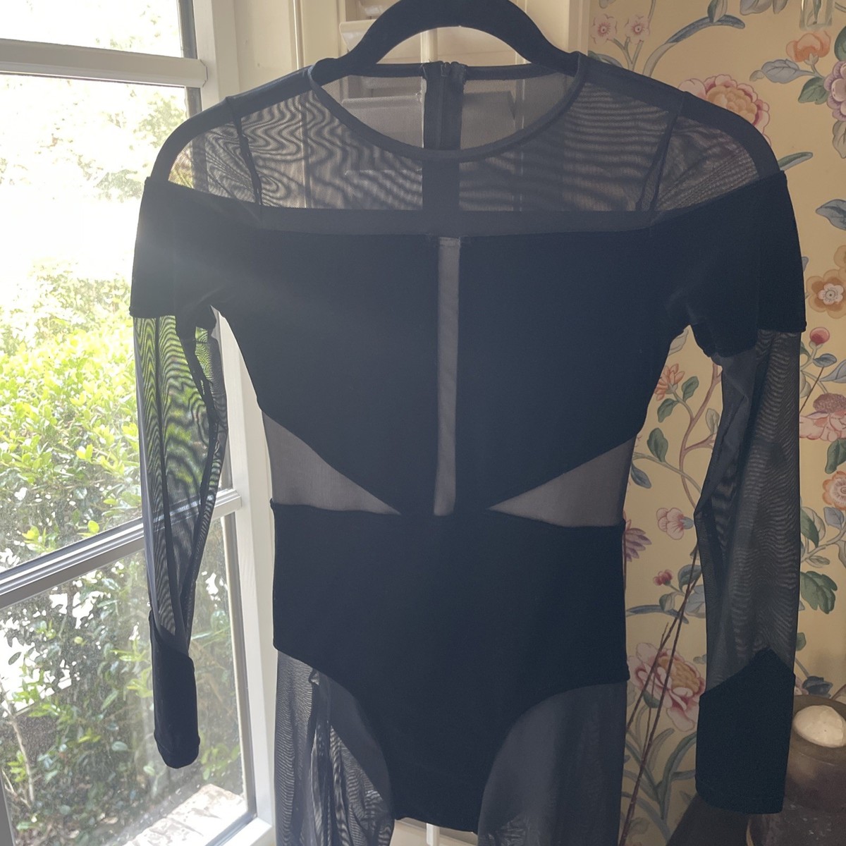 WEISSMAN Elite Dance Costume black Velvet Illusion Unitard V12241 LC View 2