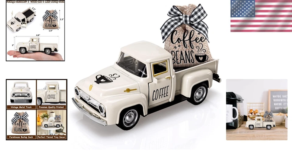 Elegante Mini Camión de Café Decoración con Saco de Arpillera Extraíble - Acento Hogar Foto 2 de 4