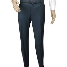 Men's MONO Turkey Slacks 100 Wool Plain Front Regular Fit 2501-17 D. Teal
