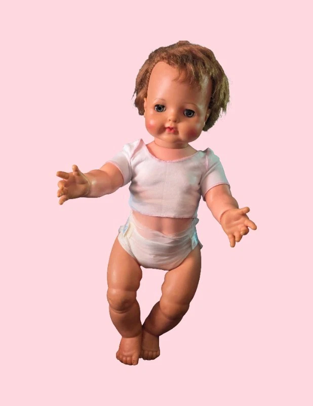 Kissy Doll Ideal Vintage With Quilt 22" Brown Hair Green Eyes Adorable  - Image 4 of 4