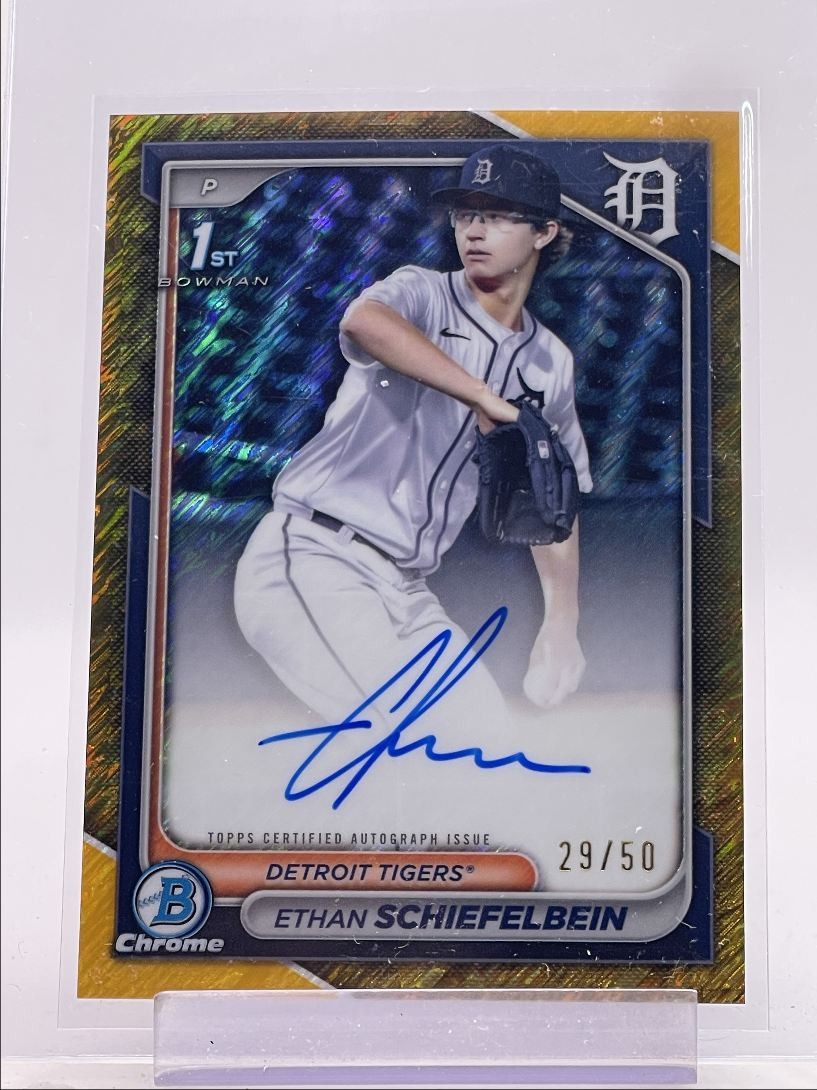 ETHAN SCHIEFELBEIN 2024 BOWMAN CHROME DRAFT 1ST GOLD SHIMMER AUTO /50 Q0963