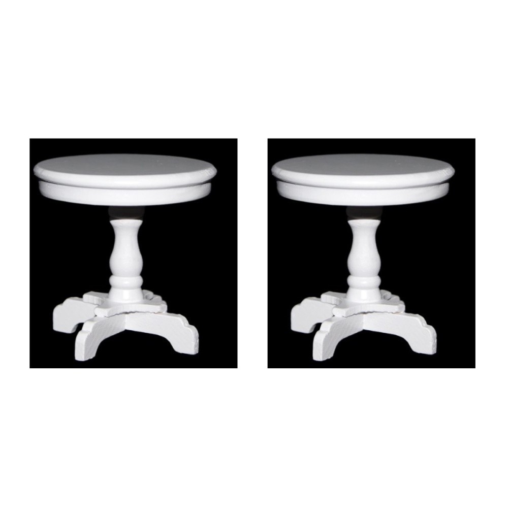 2-Piece Mini Wooden Round Table Models for Dollhouse 1:12 Scale