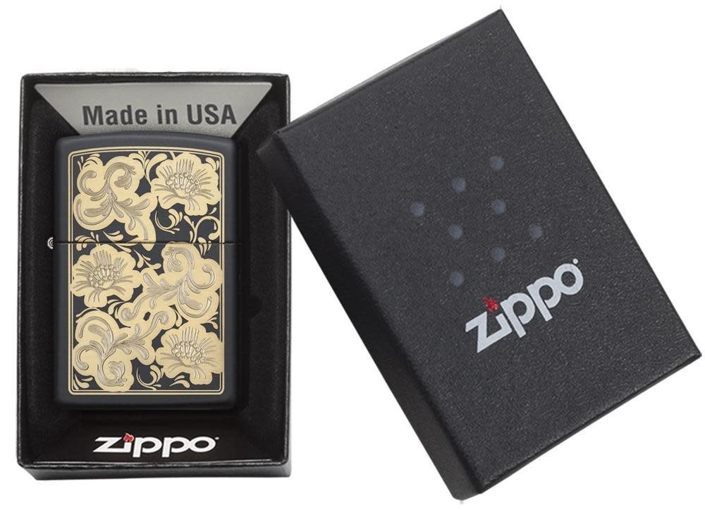 Zippo Fancy Floral Black Matte Windproof Pocket Lighter, 218-060846
