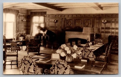 RPPC Reception Room Sanatorium Christian Science Chestnut Hill, Mass c1930s