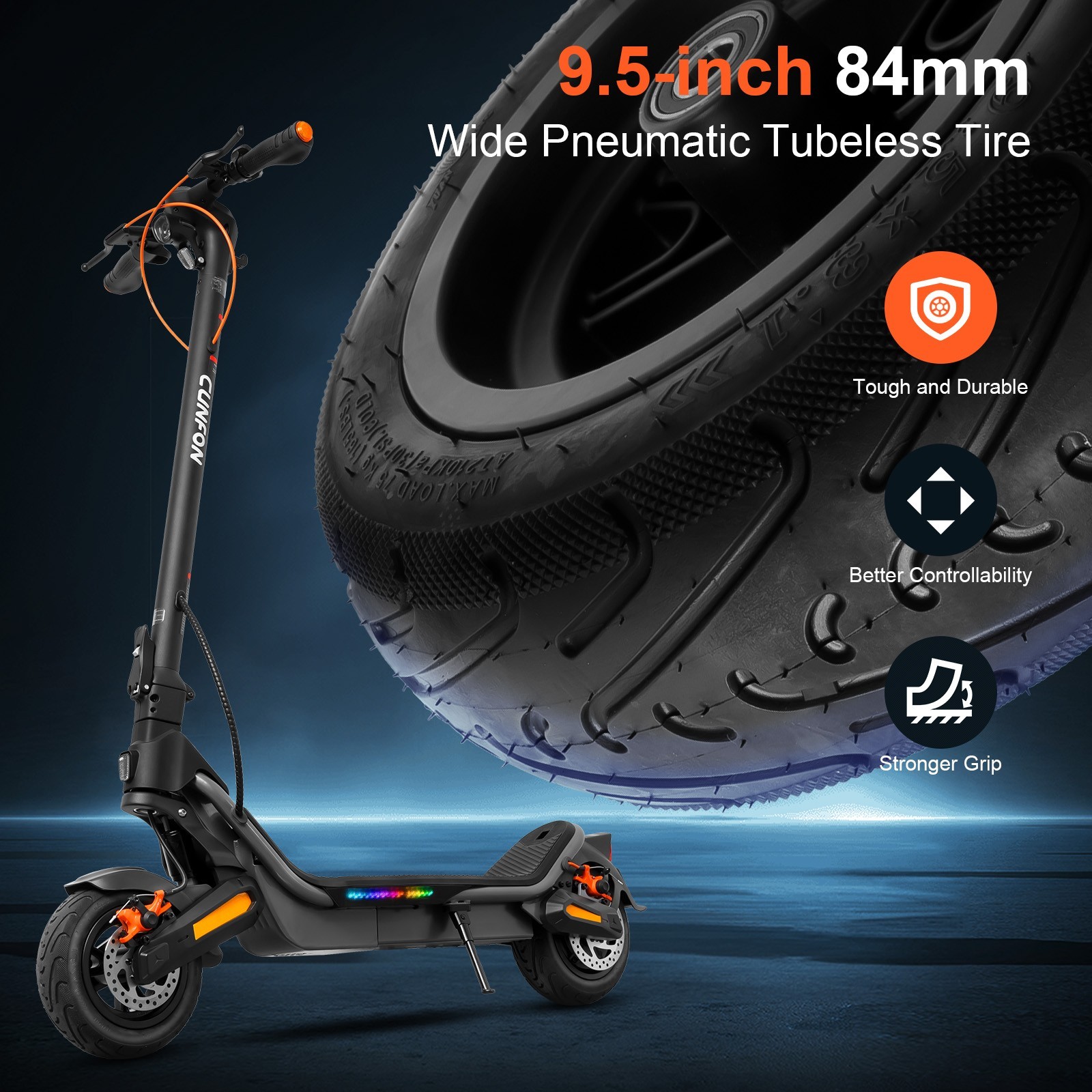 CUNFON RS500 Electric Scooter 624Wh High Capacity Battery Max. Range 35Miles