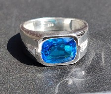 AAA Natural Blue Topaz Gemstone Handmade Ring For Mens 925 Sterling Silver Ring