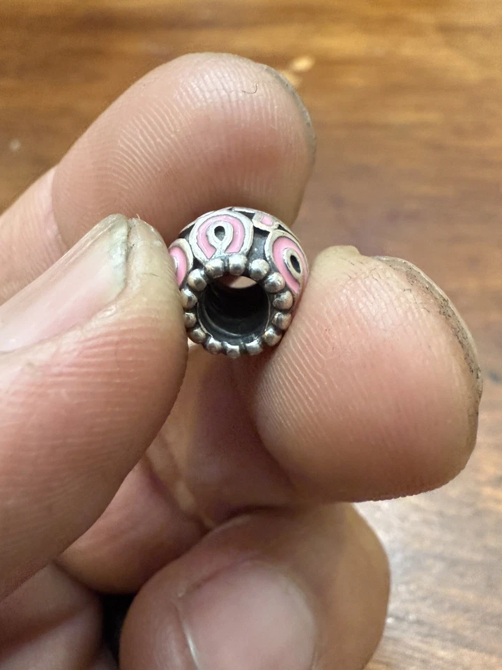 Auténtico Pandora Plata Esmalte CINTA ROSA Dije Cuentas 4 Pulsera Colgante Foto 2 de 4