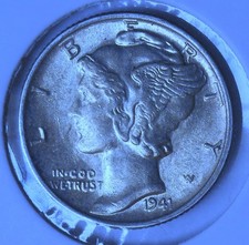 1941 . Mercury Dime . Au . Almost Uncirculated . Silver .