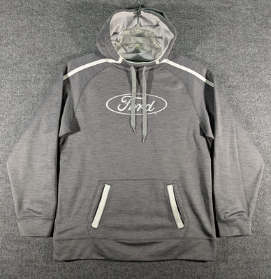 Ford Gray Pullover Drawstring Hoodie Sweatshirt Mens Medium USA Flag Dealer Logo