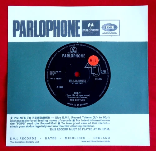 THE BEATLES - HELP -2/-2 UK 1965 1st PRESS 7" VINYL EX/EX