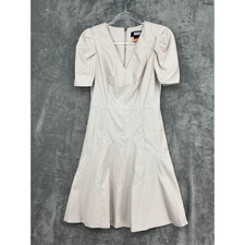 DKNY Dress Womens 2 Vegan Leather Office Career Cream Lined Back Zip Statement