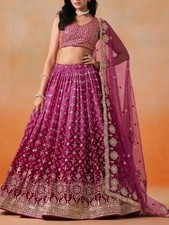Gradient Dual-Tone Red-Pink Embroidered Lehenga Choli Set