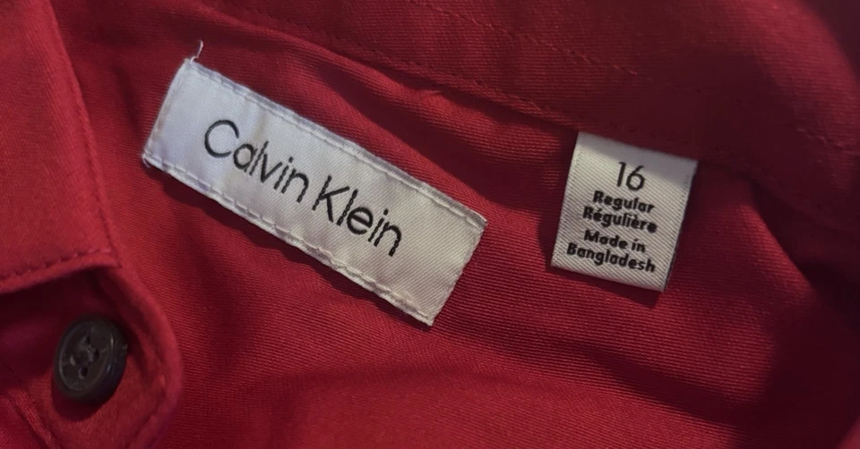 Camisa Calvin Klein Calce Moderno Rojo Oscuro Satén Manga Larga Jóvenes Niños 16 Foto 3 de 3