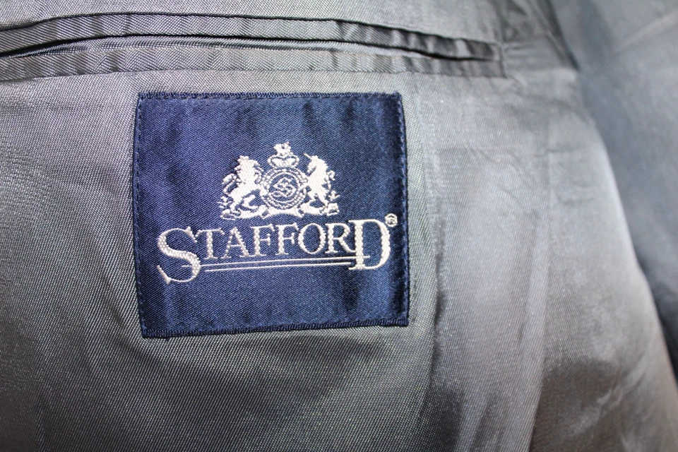 NAVY-BLUE STAFFORD WOOL BLEND BRASS METAL BUTTON BLAZER JACKET sz 46S sport coat - Image 4 of 4