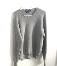90's Vintage Polo Ralph Lauren Knit Sweater Men's L Gray Pima Cotton Fisherman