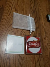 Peggy Karr 4" Square Signed SaraLee Drink Coaster Red & White Art Glass New