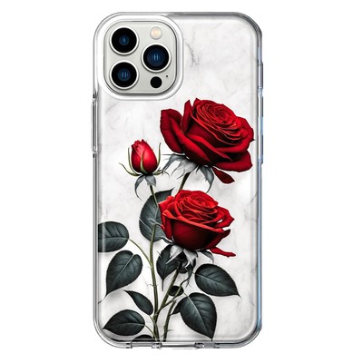 For Apple iPhone 11 Pro Shockproof Hybrid Case, White Marble Red Roses