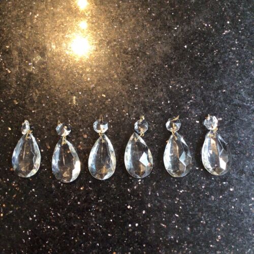Vintage Cut Glass Crystals Chandelier 2” Teardrop & Crystal Spare Parts Set 6 - Picture 1 of 8