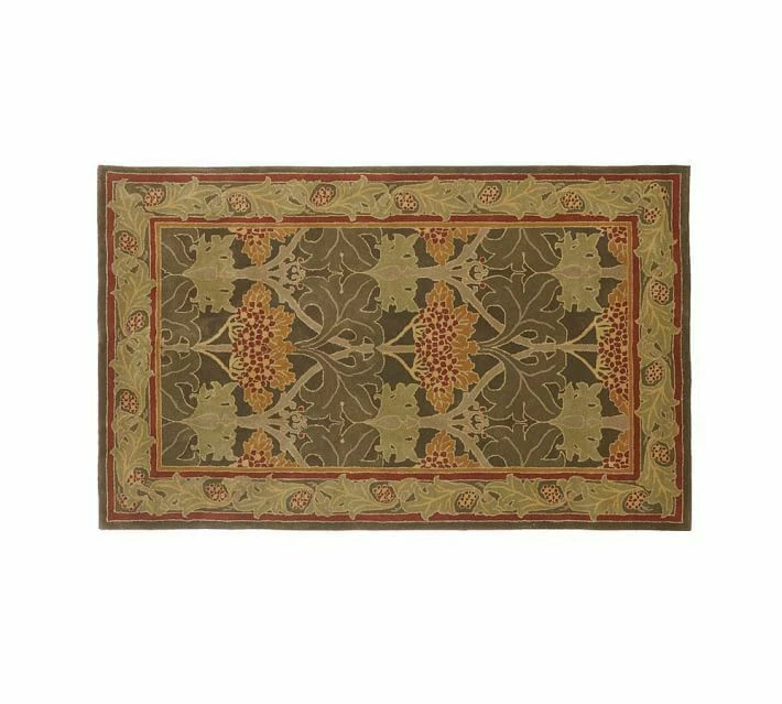 Alfombra de lana | Alfombra de lana verde Cecil Pottery Barn | Alfombra William Morris Foto 3 de 4