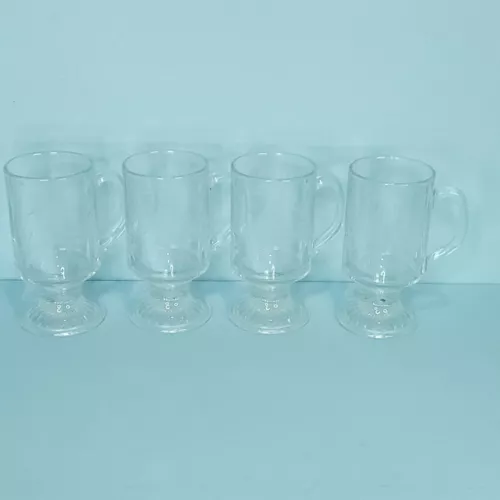 Princess House Crystal Glass Etched Heritage Footed Irish Coffee Mugs Lot of 4