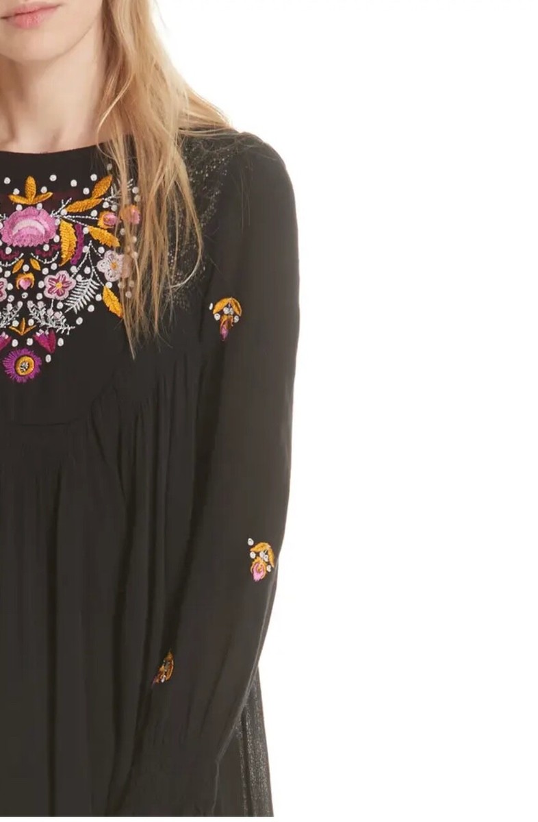 Free People Women's Black Dress Embroidered Mini Boho Flowy Long Sleeve XS | eBay Free People Women's Black Dress Embroidered Mini Boho Flowy Long Sleeve XS | eBay