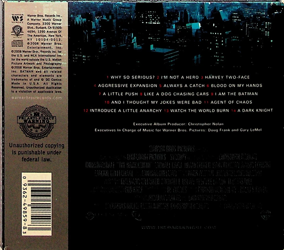 THE DARK KNIGHT- Batman Film Soundtrack by Hans Zimmer/James Newton Howard CD - Image 3 of 3
